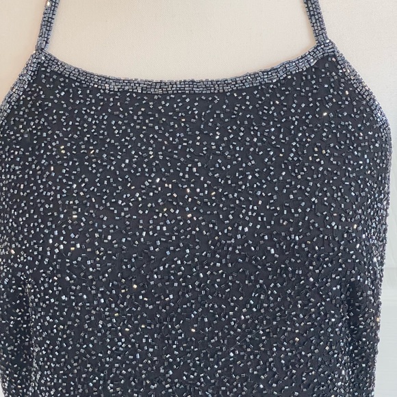 Beaded halter top with open back, adjustable tie at neck, back zipper. - Picture 2 of 3